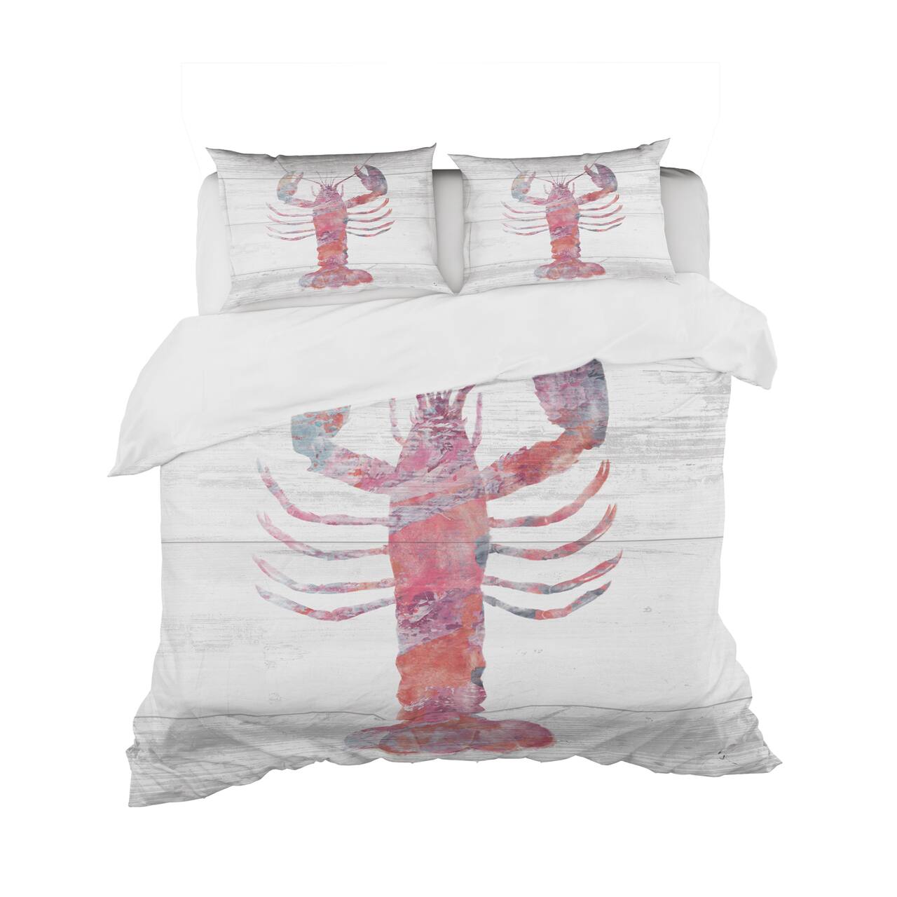 Designart 'Pink lobster Ocean Life' Coastal Bedding Set - Duvet Cover & Shams
